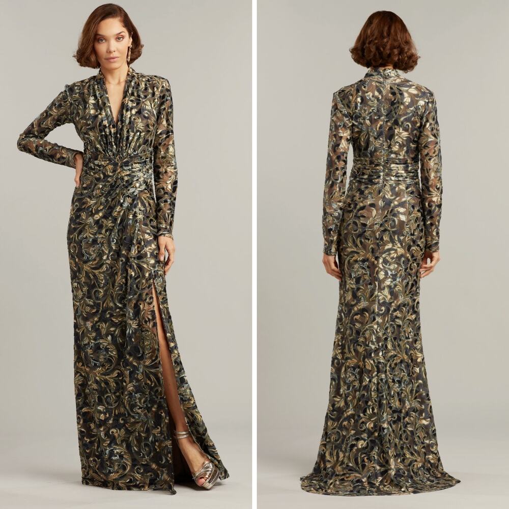 NWT TADASHI SHOJI DRESS GOWN MOTHER OF THE BRIDE FORMAL EVENING BURNOUT VELVET - Picture 2 of 16